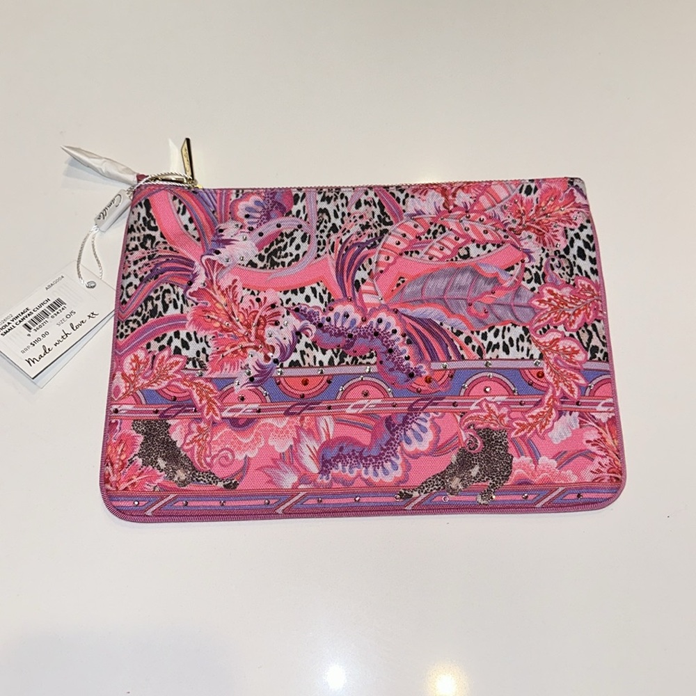 CAMILLA Viola Vintage pink floral animal print canvas clutch bag purse pouch sac - Picture 4 of 6